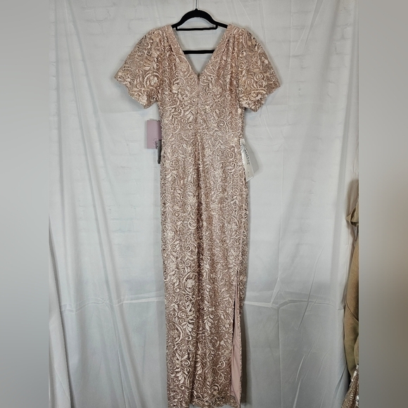 Js Collections V-Neck Column Gown in Mauve Capped Shoulder in Lace Size 6 Nwt - Picture 4 of 8